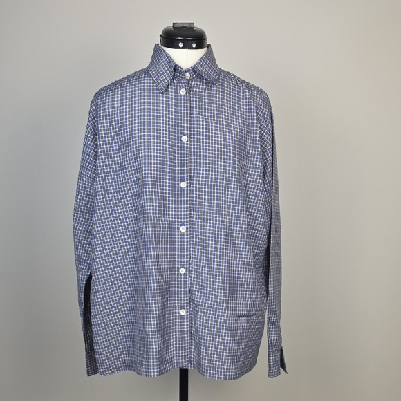 Les Ailes de la Mode Blue Checkered Button-Up Shirt – Vintage 90s – Size L - Picture 1 of 9